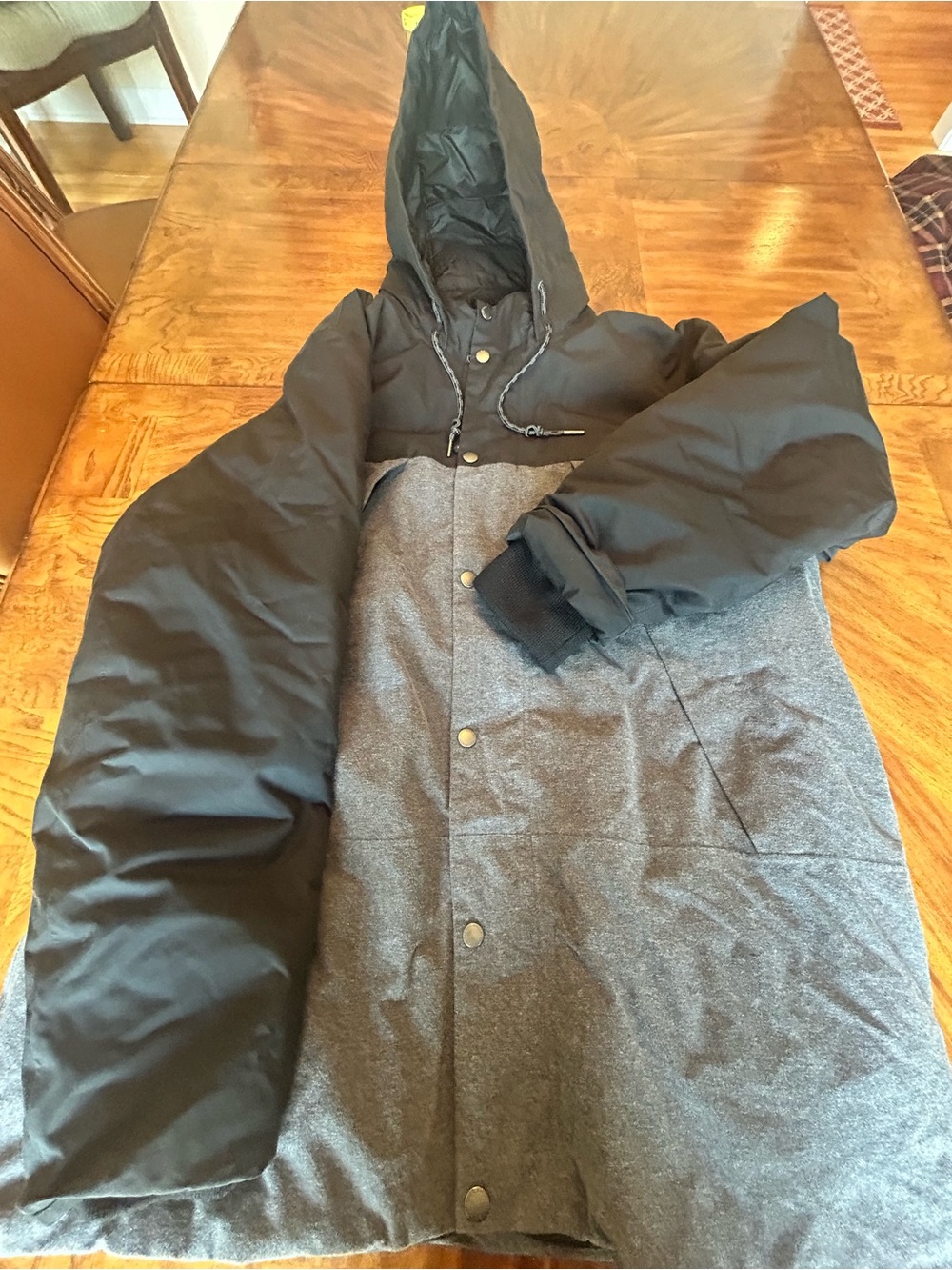 Eddie Bauer Black and Gray Hooded Two-Tone Puffer Jacket Parka